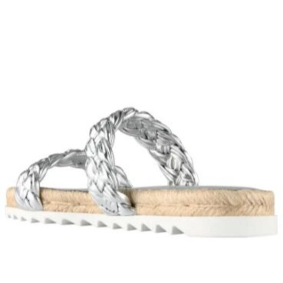 Marc Fisher Womens Silver Leather Espadrille Platform Slide Sandals Sz 8.5 New - Picture 7 of 11